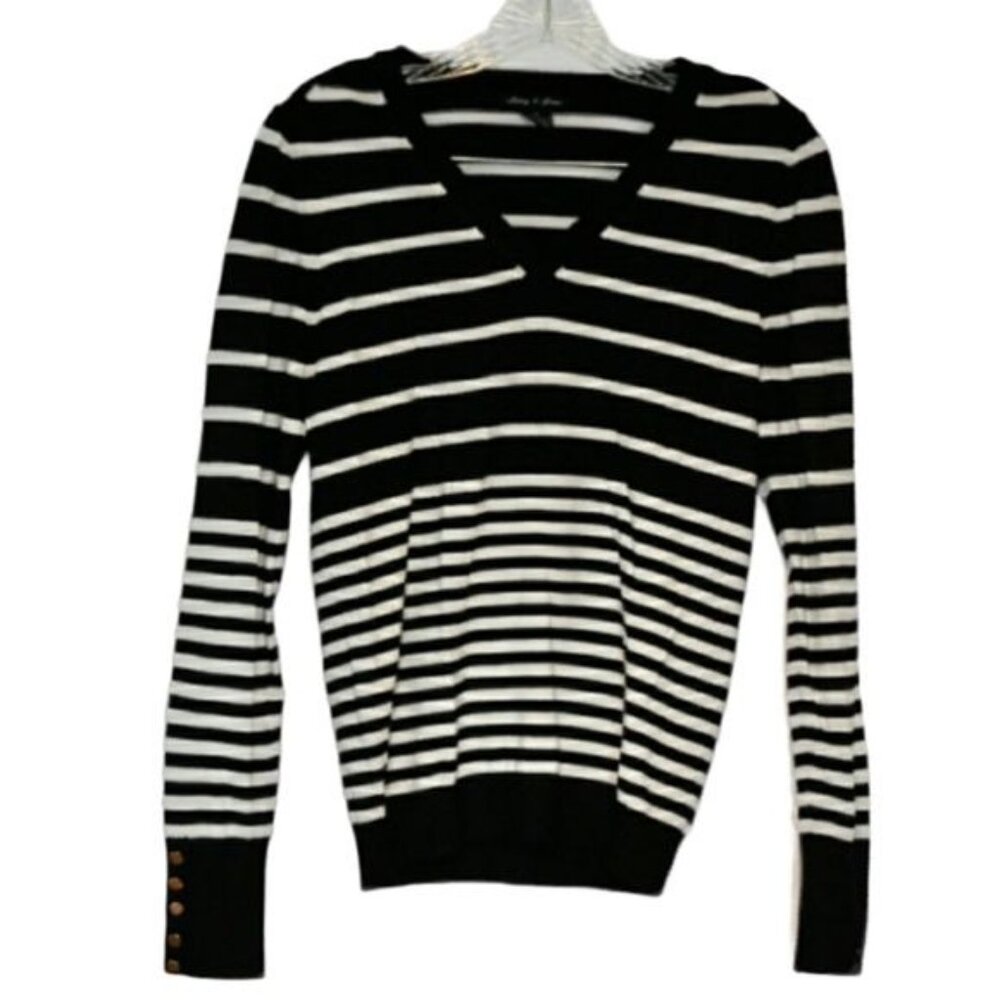 Women's Audrey & Grace Black White V-Neck Sweater M